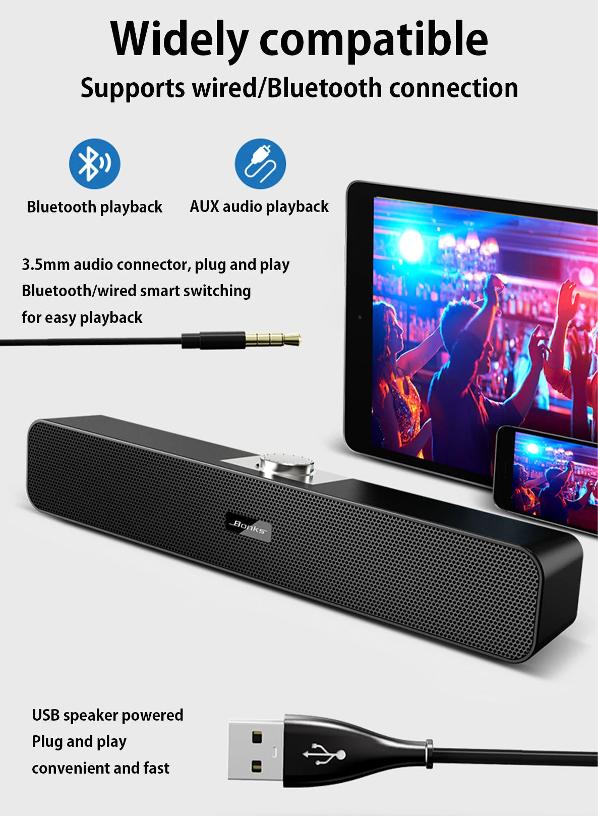 B Computer Speakers with 3.5 mm Aux, Small PC Speakers Powered by USB, USB Soundbar for Monitor，Wired USB Desktop Speaker,    Home Decor Supply | Online Retail | ShoreShopper.com