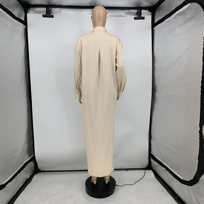 Women Shirt Windproof Shirt Dress Versatile Hem Stylish Autumn Winter Solid Color Shirt Long Dress    Your Coastal Marketplace | Shoreshopper.com
