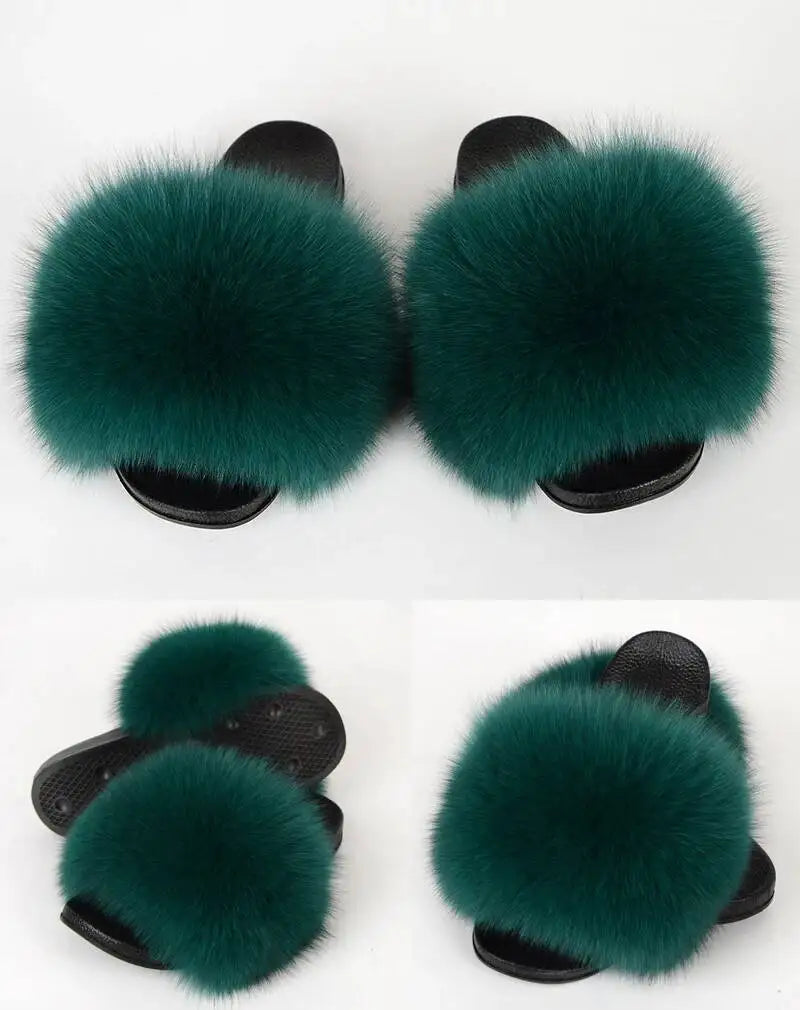Summer Women Fur Slides Fluffy Furry Slippers Indoor Fuzzy Flip Flops Casual Outdoor Flat Ladies Fur Sandals Plush House Shoes - ShoreCo.Shop