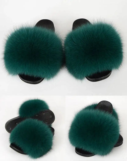 Summer Women Fur Slides Fluffy Furry Slippers Indoor Fuzzy Flip Flops Casual Outdoor Flat Ladies Fur Sandals Plush House Shoes - ShoreCo.Shop