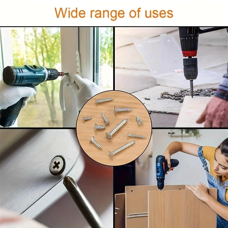 Box of 560 Self-Tapping Wood Screw Set - Includes 8 Different Sizes of M2 Phillips Flat Metal Screw Classification Kit    Home Decor Supply | Online Retail | ShoreShopper.com