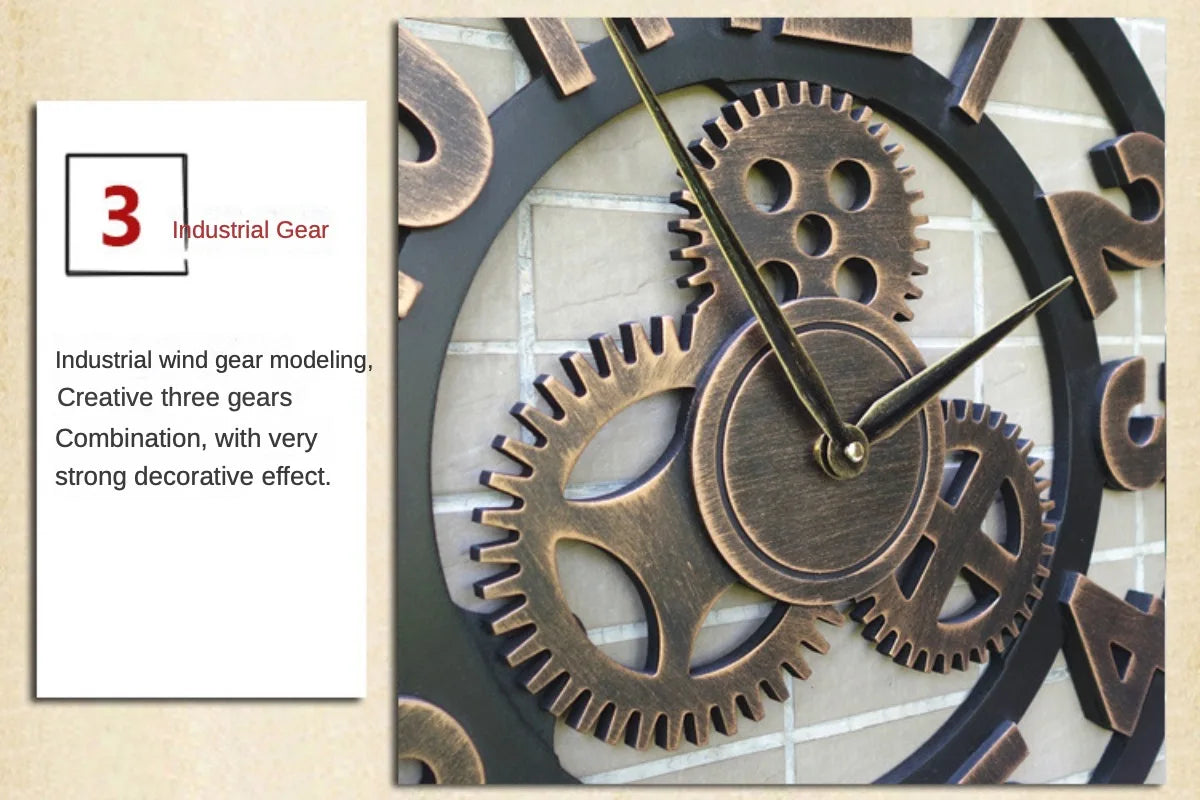Vintage Style Industrial Wall Clock with Roman Numerals Visible 3D Gears 11"-17" Gold or Silver    Home Decor Supply | Online Retail | ShoreShopper.com