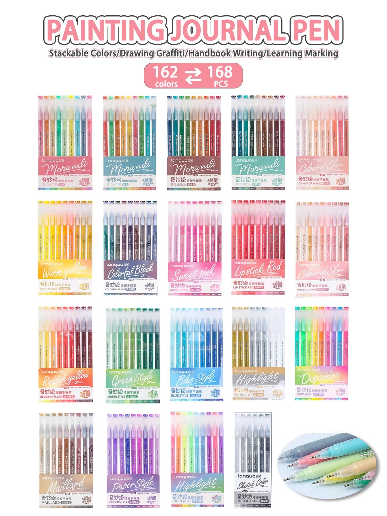 Languo 27-207 Colors Of One Set Drawing Handbook Pens Student DIY Graffiti Multi-Color Gel Pen Writing Marker Stationery    Home Decor Supply | Online Retail | ShoreShopper.com
