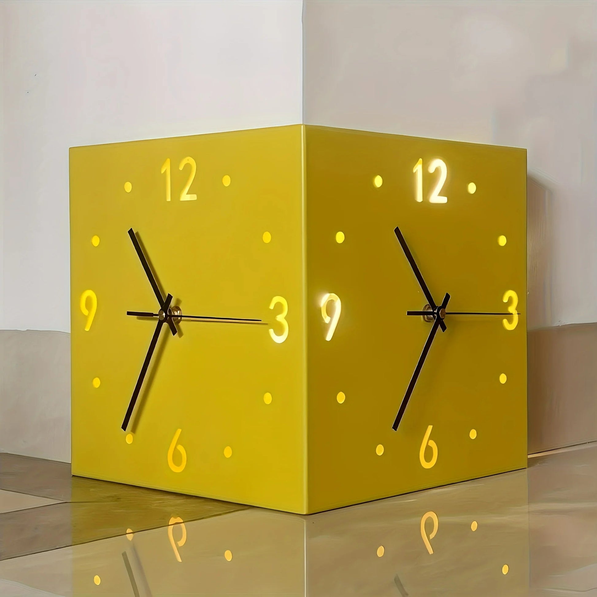 Ivory Corner Wrapping Double Sided Luminous w/ Light Sensor 16" Modern Wall Clock    Home Decor Supply | Online Retail | ShoreShopper.com