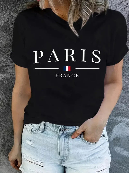 PARIS Women Summer O Neck Fashion Print T-shirt Girl Y2K Short Sleeve Crew Neck Casual Top For Summer & Spring, Female Clothing    Home Decor Supply | Online Retail | ShoreShopper.com