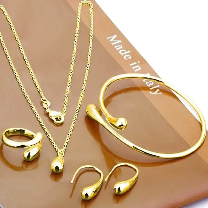 4PC Simple Ring Necklace Bracelet Earrings Four-piece Set Suitable for Engagement Jewelry Fashion Teardrop Jewelry Set for Women    Home Decor Supply | Online Retail | ShoreShopper.com