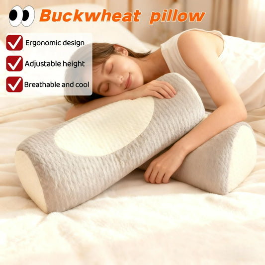 Ergonomic Buckwheat Pillow Adjustable Height Breathable Hypoallergenic Pillow with Removable Cover Cervical Spine & Head Back - ShoreCo.Shop