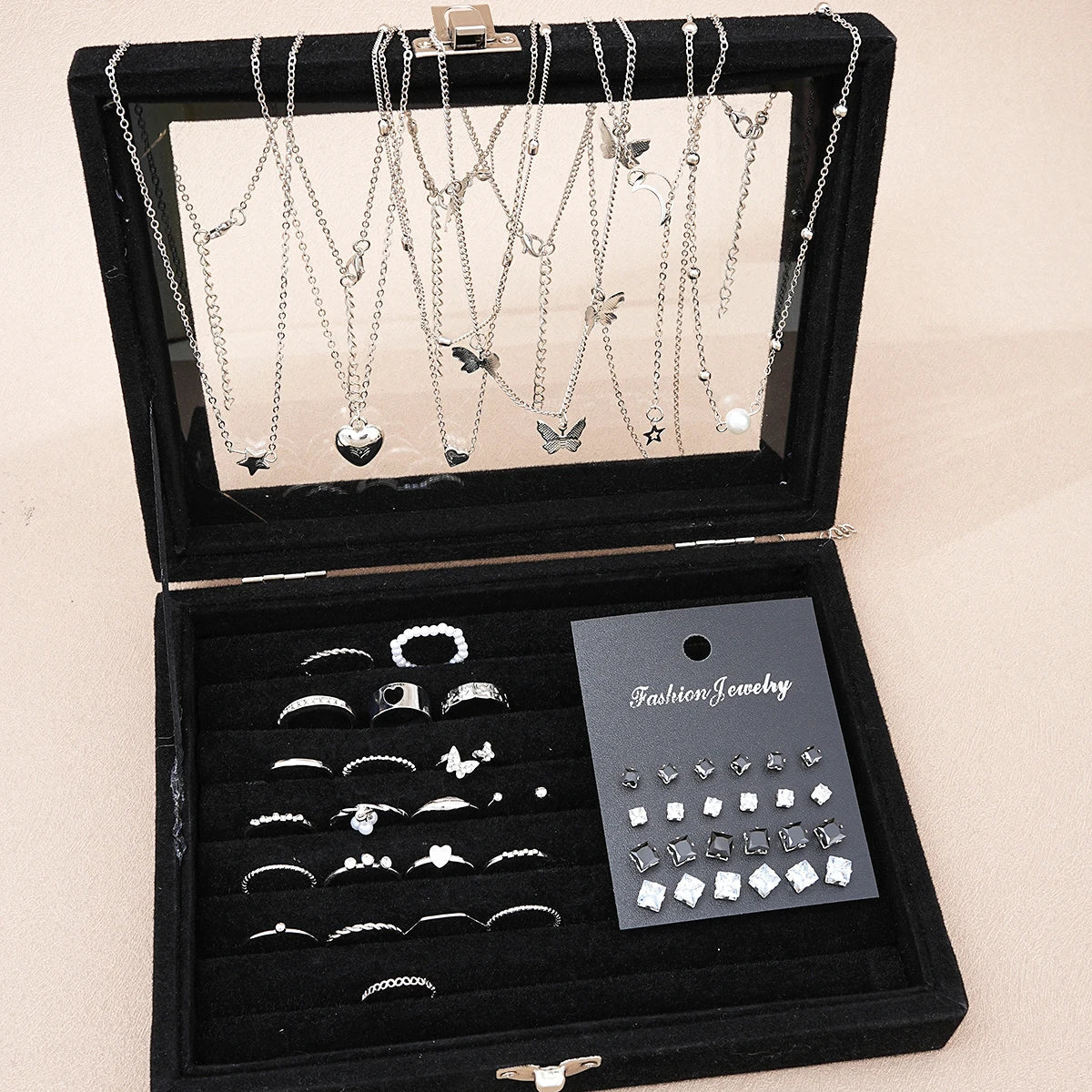 51 Pcs/Set Silver Color Chic Jewelry Set For Women Fashion Butterfly Heart Pearl Necklaces, Earrings, Rings, Match Daily Outfits    Home Decor Supply | Online Retail | ShoreShopper.com