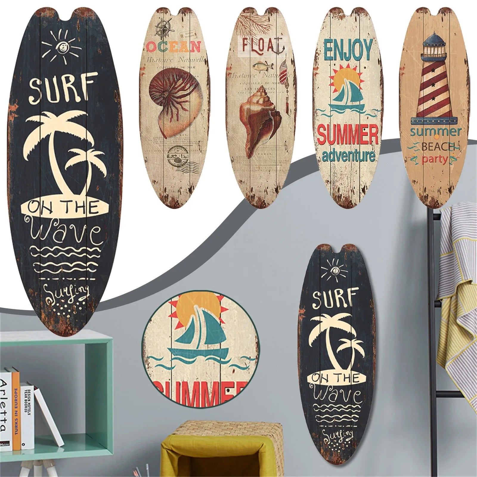Beach Ocean Theme Surfboard Wooden Leisure Home Party Festival Hanging Decoration Bar Home Wall Retro Decor Wooden Print Sign    Your Coastal Marketplace | Shoreshopper.com