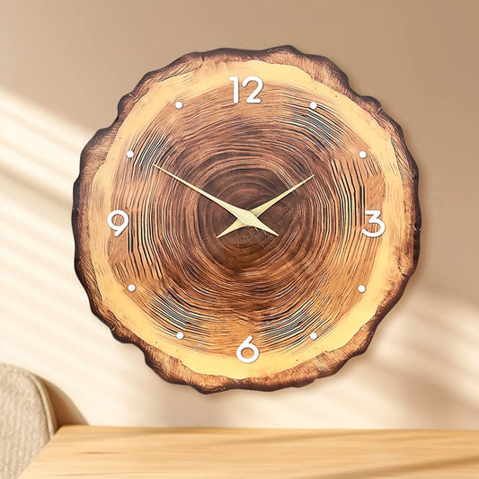1pc wooden ring veneer wall clock, flat wood cross section texture pattern solid wood pointer design wall clock, silent clock    Home Decor Supply | Online Retail | ShoreShopper.com