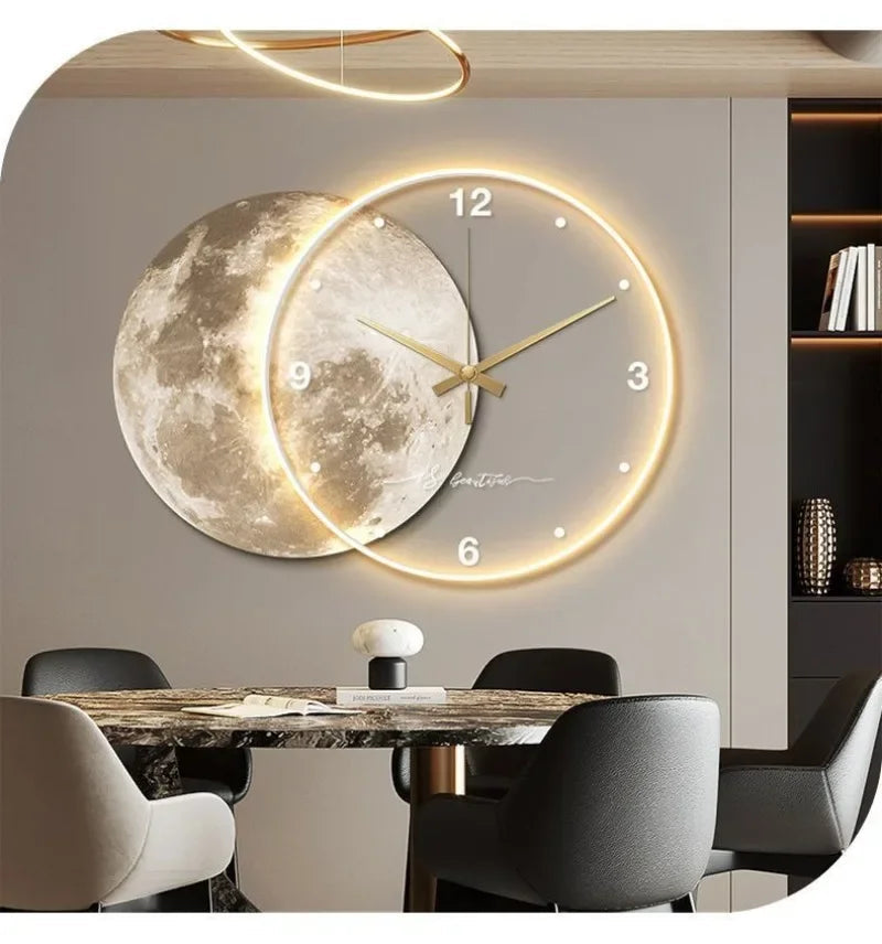 Large Wall Clock Luxury Dining Room Living Room Moon The Earth Modelling LED Light Silent Movement Bedroom Clock Wall Decoration    Home Decor Supply | Online Retail | ShoreShopper.com