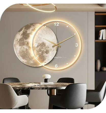 Large Wall Clock Luxury Dining Room Living Room Moon The Earth Modelling LED Light Silent Movement Bedroom Clock Wall Decoration    Home Decor Supply | Online Retail | ShoreShopper.com