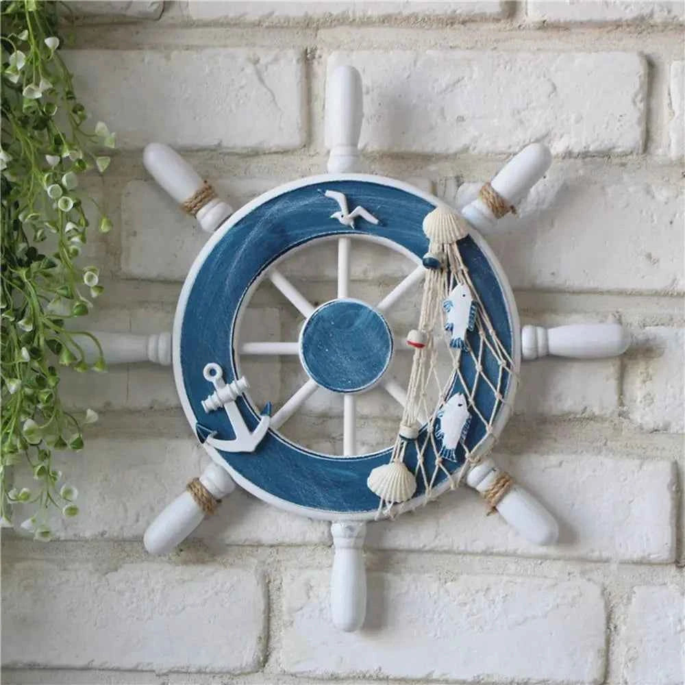 Marine Style Wood Ship Wheel Boat Steering Rudder Mediterranean Ornament Nautical Theme Birthday Party Kids Home Decorations