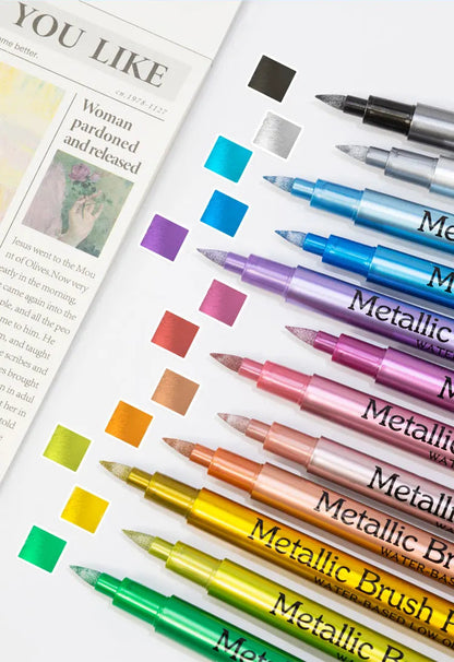 12 Colors Brush Metallic Paint Markers Pens for Rock Painting Stone Ceramic Wood Fabric Pebbles Scrapbook Journals Photo Albums    Home Decor Supply | Online Retail | ShoreShopper.com