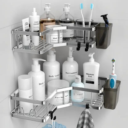 No Drilling Stainless Steel Triangle Double Layer Shelf for Bathroom Balcony Kitchen Corner Storage Space Saving Durable Design    Home Decor Supply | Online Retail | ShoreShopper.com