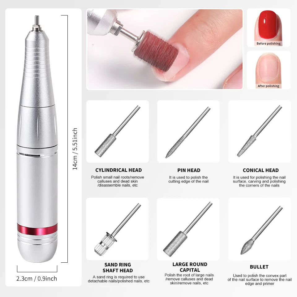 45000RPM Professional Nail Drill Machine Rechargeable Low Noise Electric Nail Drill Sander File for Manicure Gel  Polish Tool    Home Decor Supply | Online Retail | ShoreShopper.com