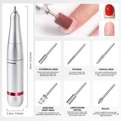 45000RPM Professional Nail Drill Machine Rechargeable Low Noise Electric Nail Drill Sander File for Manicure Gel  Polish Tool    Home Decor Supply | Online Retail | ShoreShopper.com