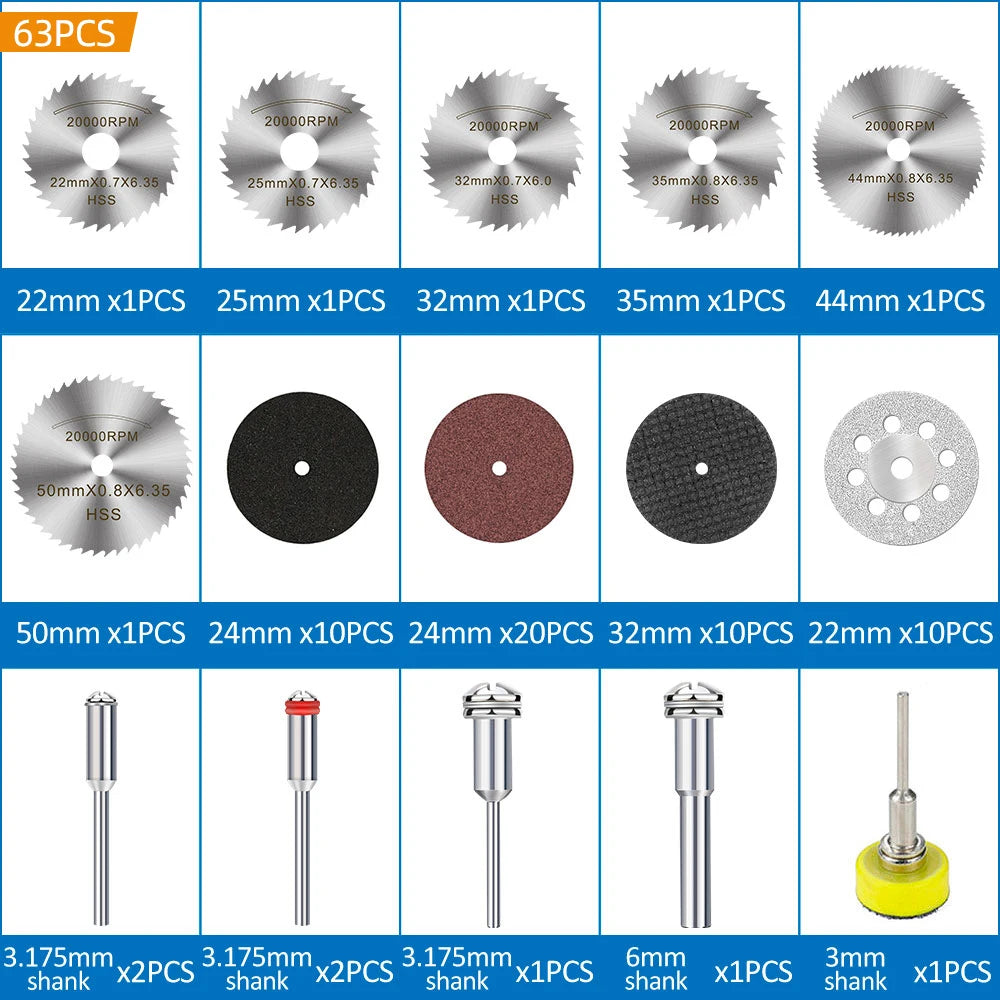 XCAN 63pcs Cutting Wheel Set Mini HSS Saw Blade,Diamond Saw Blade,Metal Cut off Disc  Drill 1/8" Mandrel for Dremel Rotary Tool    Home Decor Supply | Online Retail | ShoreShopper.com