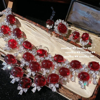 Fashion Women's S925 Silver Jewelry Set Geometric Lab Ruby Necklace Earrings Ring Bracelet Elegant Party Jewelry Wedding Jewelry    Home Decor Supply | Online Retail | ShoreShopper.com