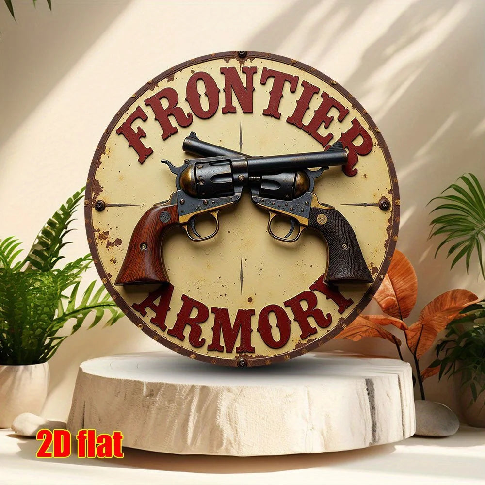 Retro "Art of Weapons & Mechanicals" Round Aluminum Sign – 7.8" Vintage Wall Decor    Home Decor Supply | Online Retail | ShoreShopper.com