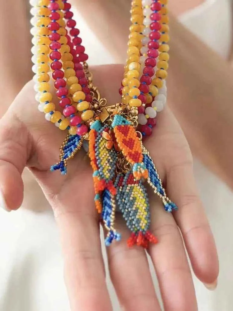 2026 Summer Beach Ocean Accessories hand knitting colorful Fish Pendant Color Preserved Stainless Steel Color Preserved Necklace