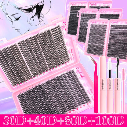 720/200pcs eyelash Extension Kit Fluffy Eyelash Extension kit with Lash Bond and Seal Lash Tweezers Thick Lash Clusters Wispy - ShoreCo.Shop