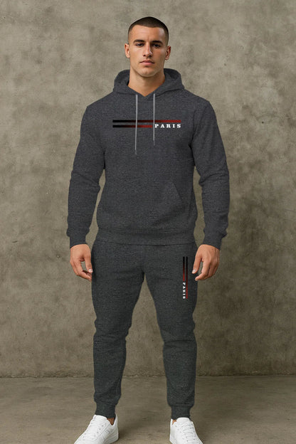 Men's Classic Personalized Fashion Paris Alphabet Stripe Printed Machine Washable Hooded Sweatshirt and Pants Casual Sports Set    Home Decor Supply | Online Retail | ShoreShopper.com