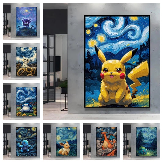 Van Gogh Style Pokemon Pikachu Wall Decoration Multiple Characters Are Available Creating A Unique Artistic Space for Your Home    Home Decor Supply | Online Retail | ShoreShopper.com
