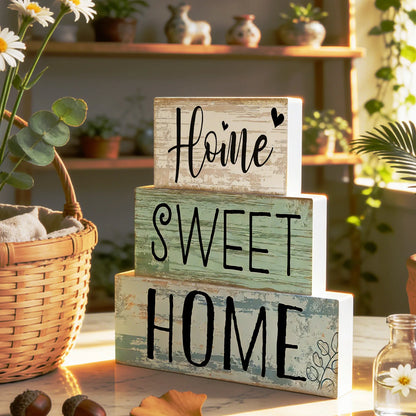 PVC Farmhouse Tabletop Plaques & Signs, Rustic Home Tiered Tray Decor, Table Ornament for Kitchen Shelf, Home Sweet Home Sign - ShoreCo.Shop