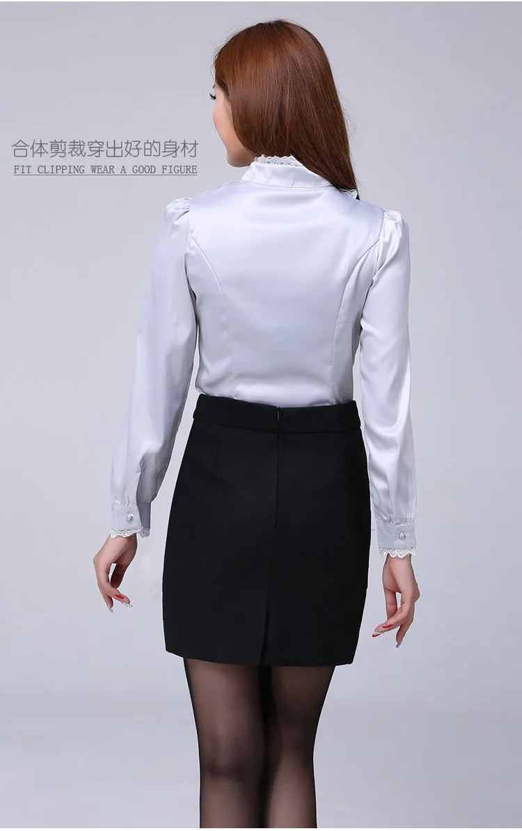 Women Shirts Long Sleeve   Spring Autumn Button Up Tops Fashion Lady Stand Collar Shirt Solid Color Female Elegant Blouses    Your Coastal Marketplace | Shoreshopper.com