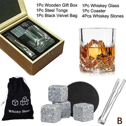 Father'S Day Gift For Men Whiskey Stones Set 8 Pcs Granite Ice Cubes+ 2 Pcs Cups For Whisky In Wooden Bottle Box Present For Dad    Your Coastal Marketplace | Shoreshopper.com