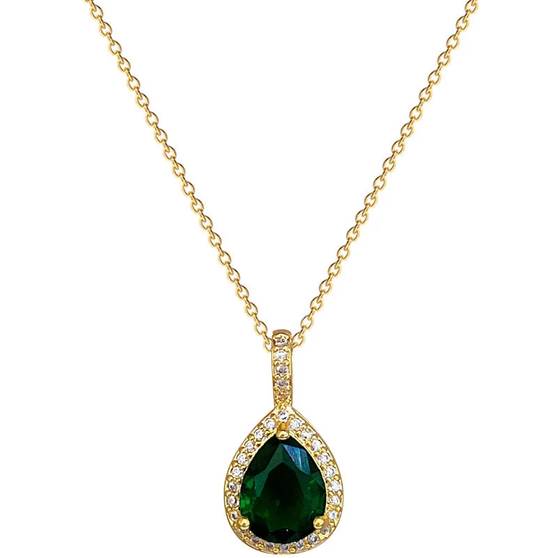 2pcs/set Jewelry Sets Women Elegant Waterdrop Green Rhinestone Pendant Necklace stud Earrings Wedding Dress Bridal Jewelry Set    Home Decor Supply | Online Retail | ShoreShopper.com