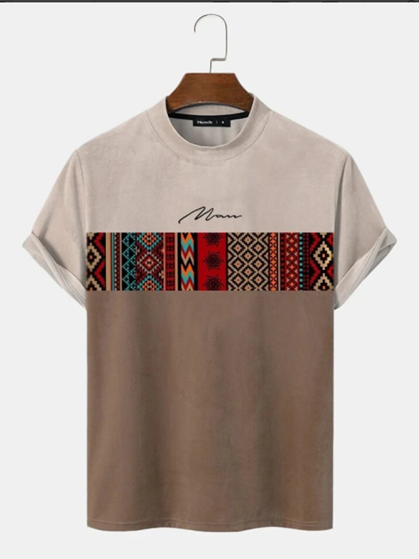 Men's C'EST LA VIE Paris Color Block T-Shirt Beige Gray Brown Casual Short Sleeve Fashion Top    Home Decor Supply | Online Retail | ShoreShopper.com