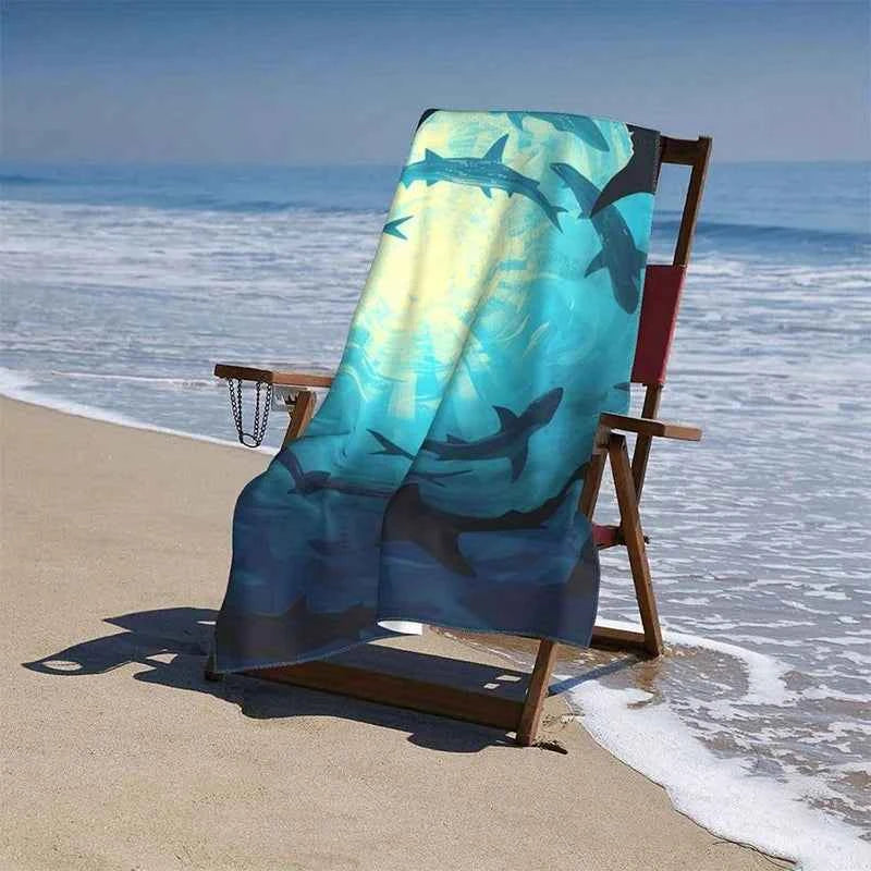 Beach towel shark print pattern sun protection windproof suitable for swimming pool camping travel blanket