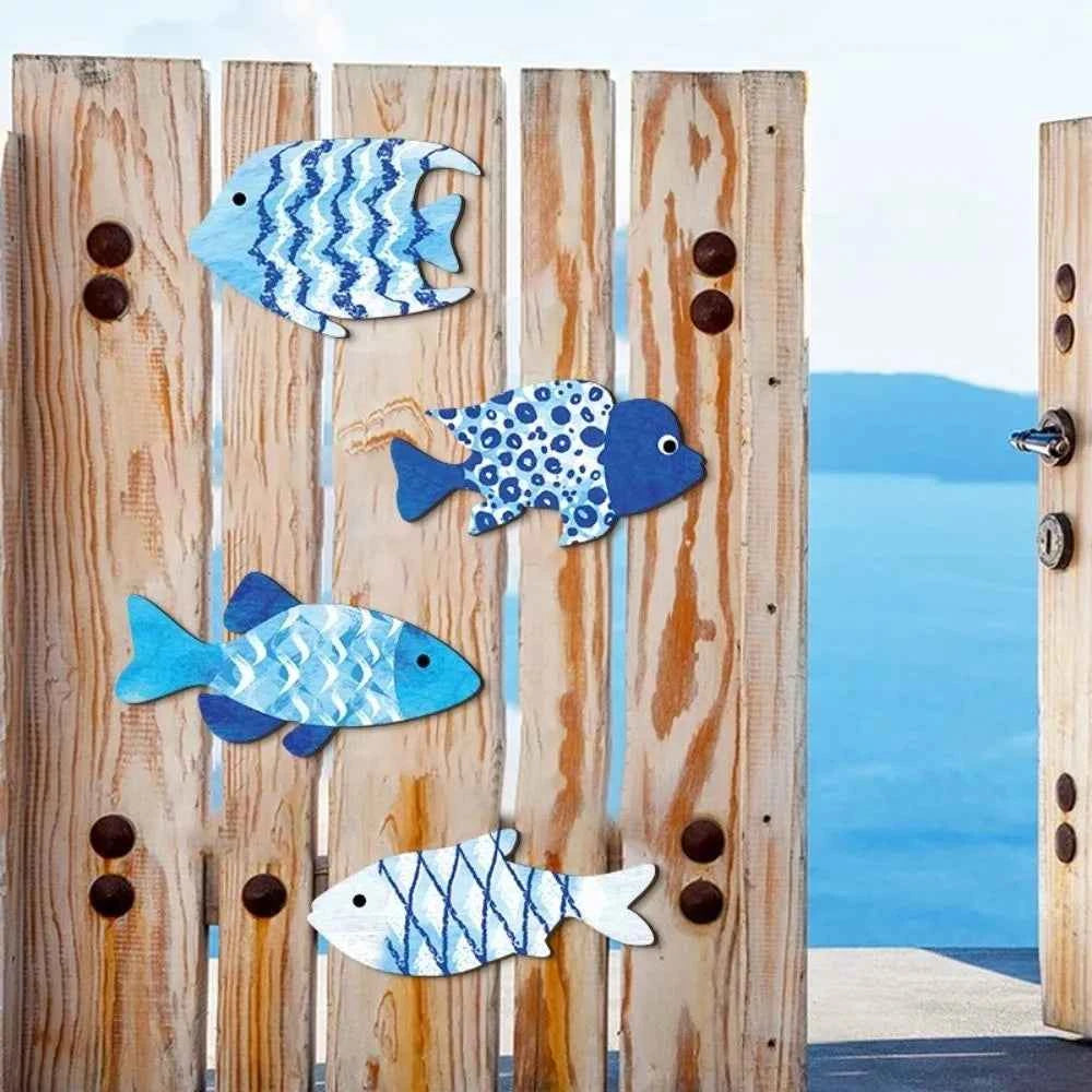 Marine Style Wooden Fish Wall Decor Ocean Theme School of Fish Fish Hanging Decor Handcrafted Rustic Carving Fish Pendant