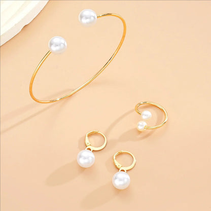 Female Jewelry Set Pearl Open Stud Earrings Bracelet Ring Women's Simple Luxurious High-end Sophisticated Accessories    Home Decor Supply | Online Retail | ShoreShopper.com