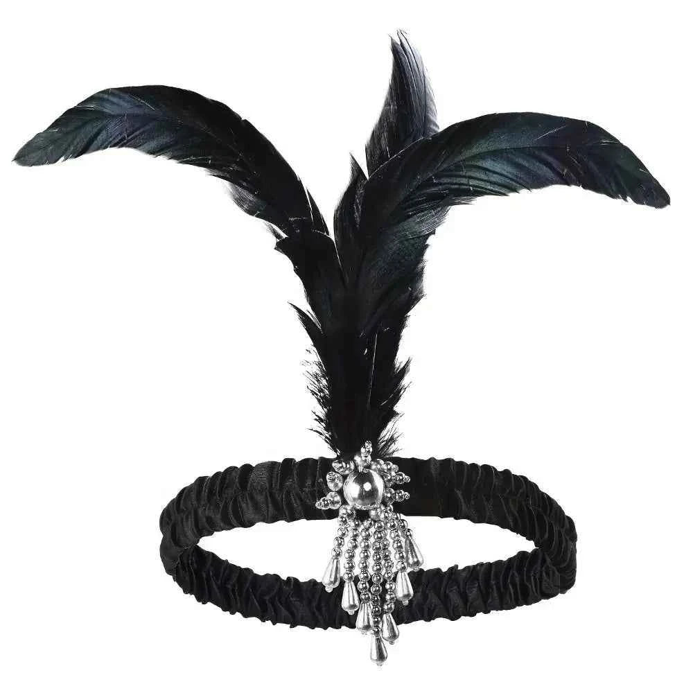 Hair Accessories Feather Headwear Tassel Makeup Party Cosplay Dress Headwear Black Diamond Masquerade Hair Band