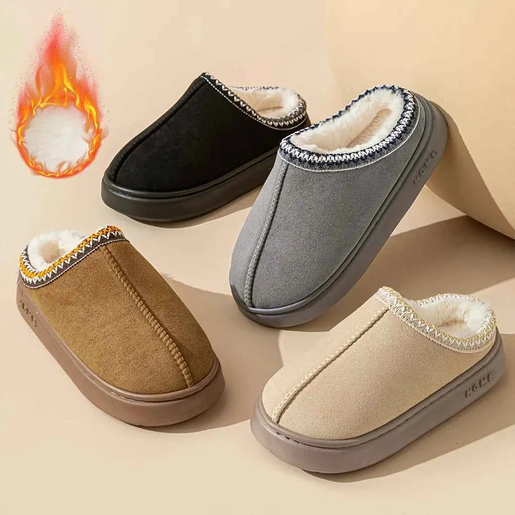 CloudComfort Plush Fleece Lined Slippers - Soft Sole Warm Indoor & Outdoor House Shoes for Men & Women