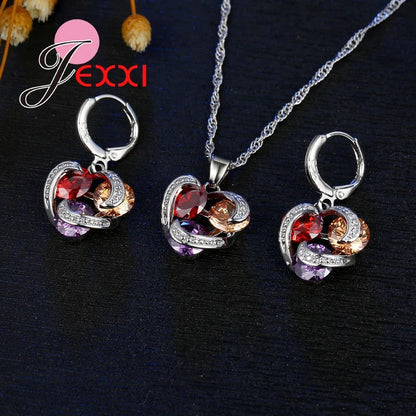 Colorful Crystal Jewelry Set for Female Girls 925 Sterling Silver Pendant Necklaces Earrings Set Women Wedding Accessorie    Home Decor Supply | Online Retail | ShoreShopper.com