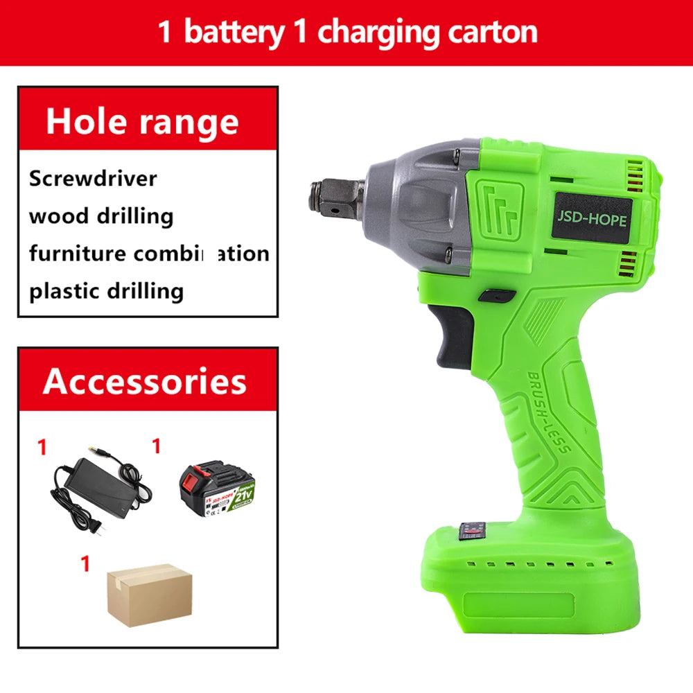 Brushless electric wrench High torque lithium charging wrench impact auto repair frame worker sleeve wind cannon - ShoreCo.Shop