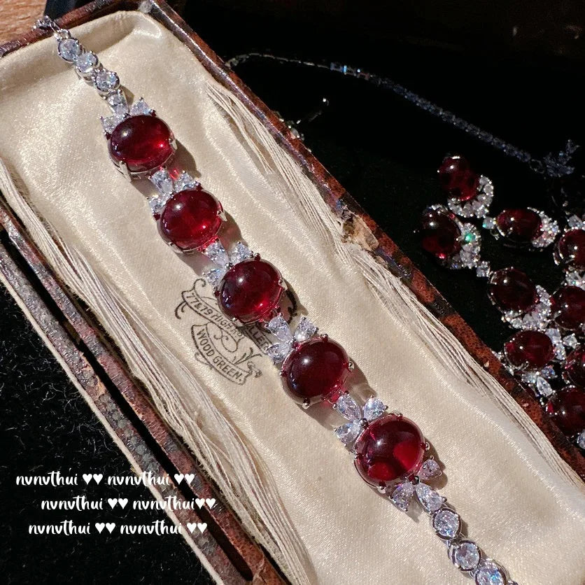 Fashion Women's S925 Silver Jewelry Set Geometric Lab Ruby Necklace Earrings Ring Bracelet Elegant Party Jewelry Wedding Jewelry    Home Decor Supply | Online Retail | ShoreShopper.com