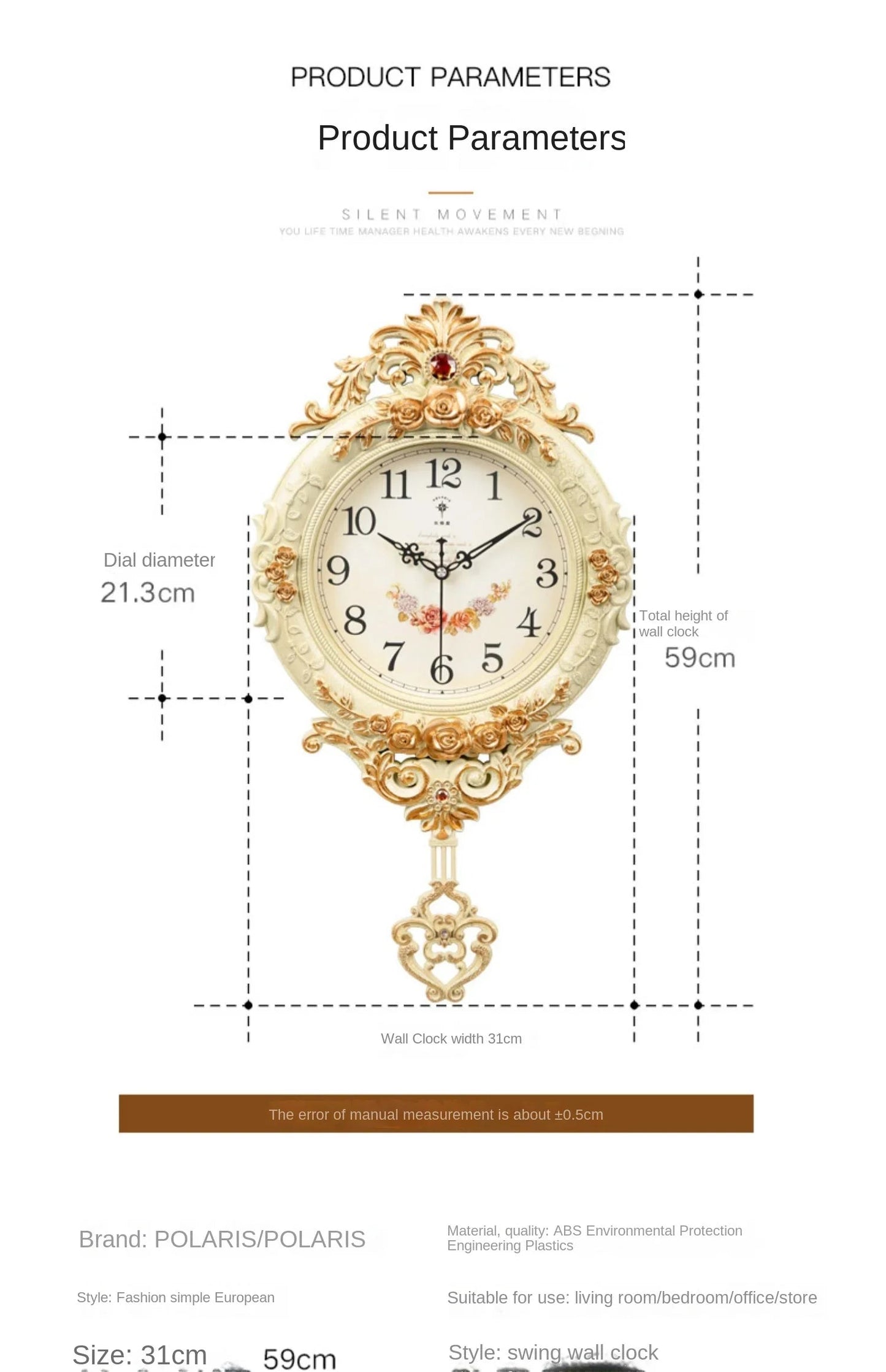 Polaris Light Luxury Home Design 60cm Wall Clock    Home Decor Supply | Online Retail | ShoreShopper.com