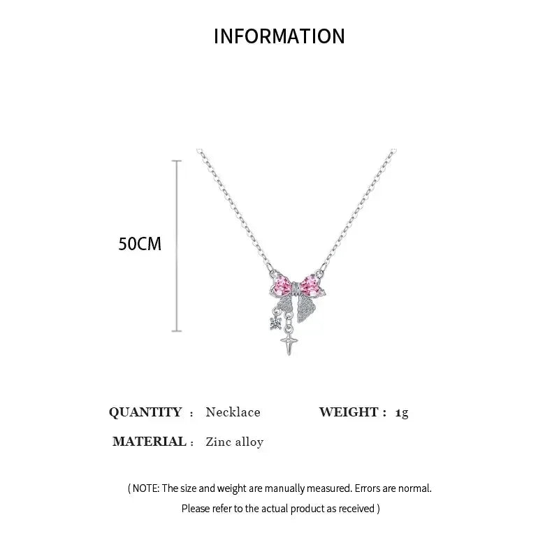 Fashion Fairy Pink Crystal Bow Knot Pendant Necklaces Y2K Girls Sweet Rhinestone Heart Clavicle Chain Women Jewelry Gifts    Home Decor Supply | Online Retail | ShoreShopper.com