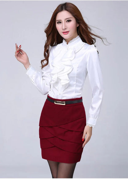 Women Shirts Long Sleeve   Spring Autumn Button Up Tops Fashion Lady Stand Collar Shirt Solid Color Female Elegant Blouses    Your Coastal Marketplace | Shoreshopper.com