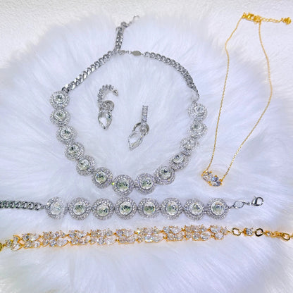 2025 New Fine Jewelry Set Luxury White Gold High Quality Geometric Crystal Luxury Necklace Bracelet Earrings Ring Gift for Women    Home Decor Supply | Online Retail | ShoreShopper.com