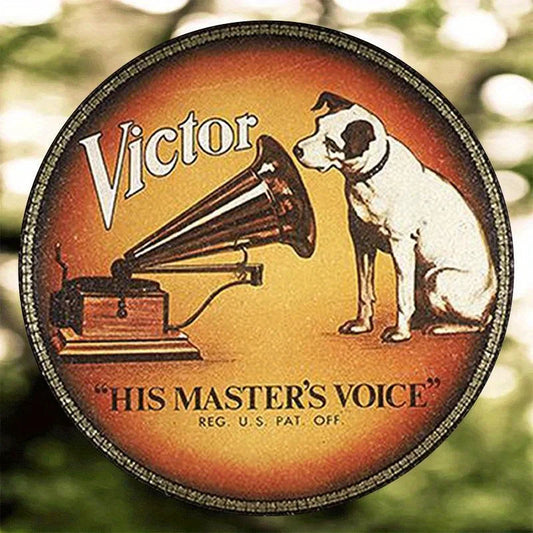 Vintage 'His Master's Voice' 8" Round Aluminum Wall Art Sign - Retro Puppy & Phonograph Decor for Home, Bar, Cafe, Dorm Room    Home Decor Supply | Online Retail | ShoreShopper.com