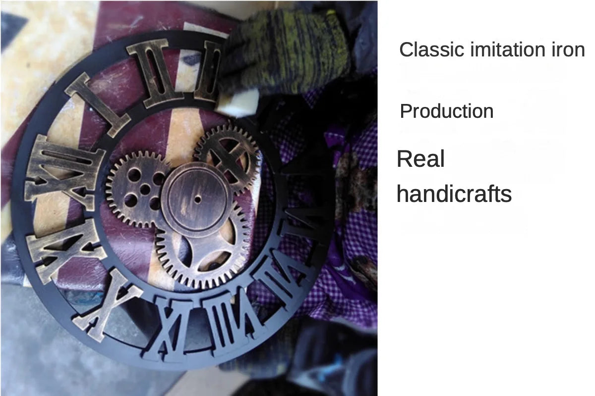 Vintage Style Industrial Wall Clock with Roman Numerals Visible 3D Gears 11"-17" Gold or Silver    Home Decor Supply | Online Retail | ShoreShopper.com