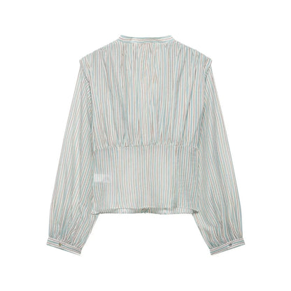 Women Sexy Shirts Spring Summer New Female V-Neck Long Sleeve Shirt Waist-Cinching Striped Tops Lady Chic Casual Holiday Blouses    Your Coastal Marketplace | Shoreshopper.com