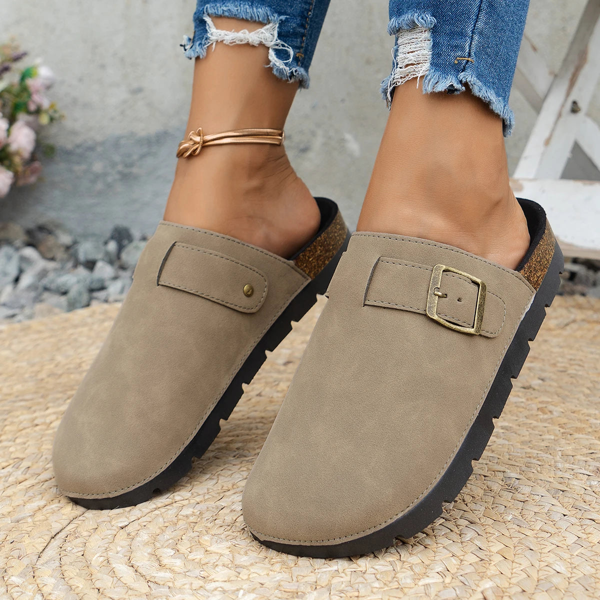 Women's Fashionable Casual Shoes for Indoor and Outdoor Wear, Thick-Soled Flat-Heeled Half-Cap Toe Slippers, Slip-On Slippers    Your Coastal Marketplace | Shoreshopper.com