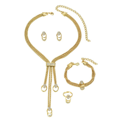 2025 Fashion Jewelry Set Luxury Alloy Long Tassel Necklace Bracelet Earrings Rings Elegant Women Banquet Wedding Accessories    Home Decor Supply | Online Retail | ShoreShopper.com